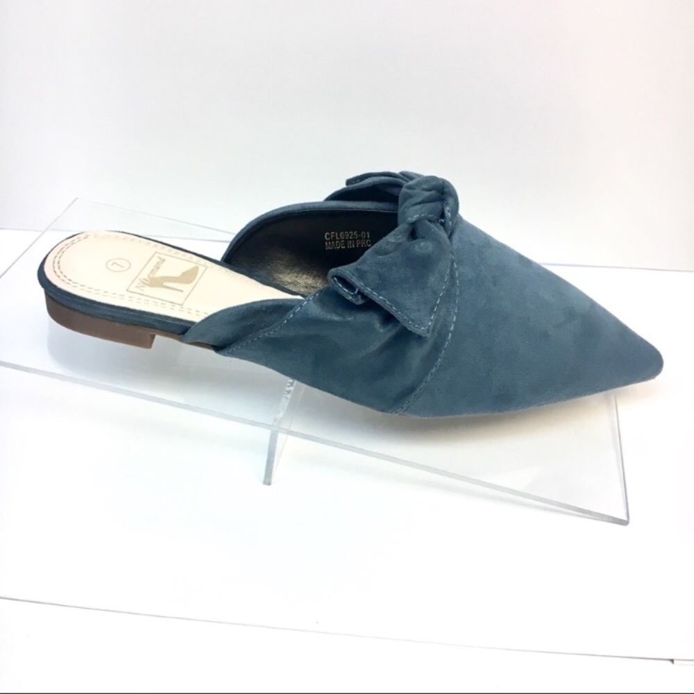 Venetian Teal Bow Mules In Faux Suede - Picture 6 of 8